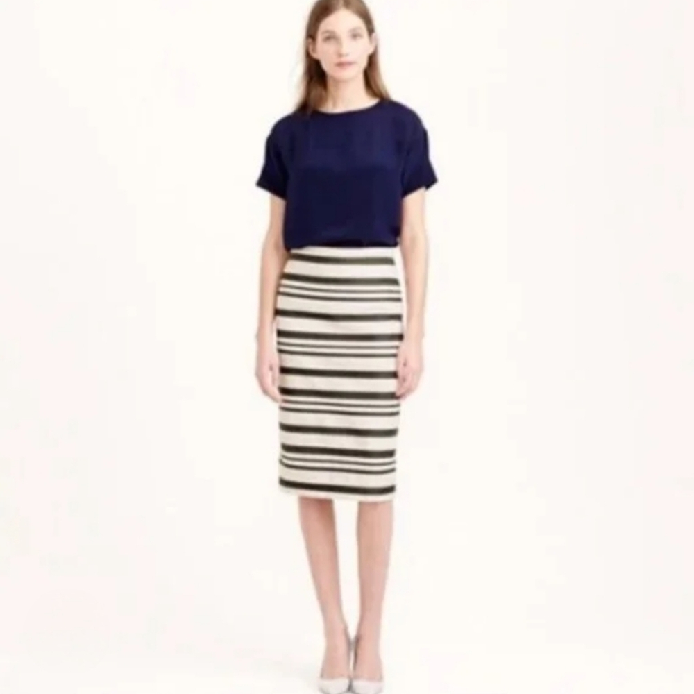 J. Crew | Double Stripe Pencil Skirt, Size 4, Cream and Black